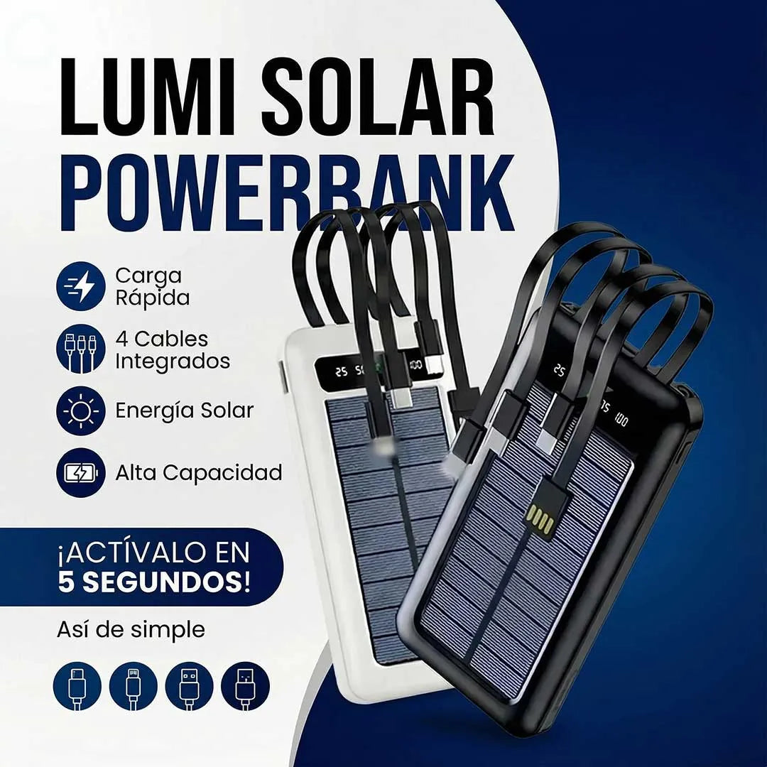 Cargador Solar Portátil Dual con Linterna LED – Power Bank para Exterior