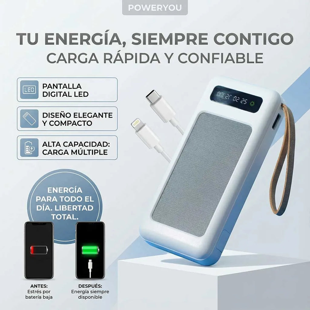 Cargador Solar Portátil Dual con Linterna LED – Power Bank para Exterior