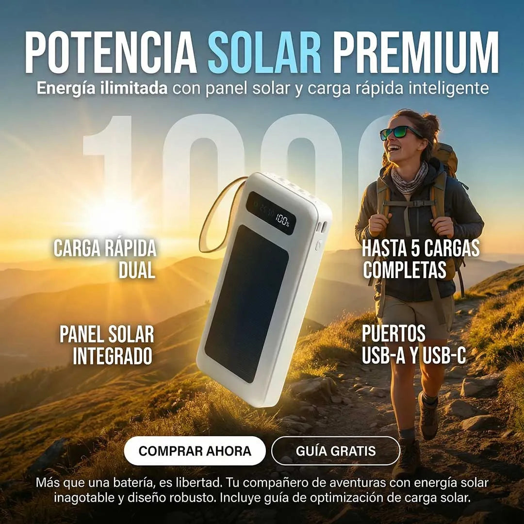 Cargador Solar Portátil Dual con Linterna LED – Power Bank para Exterior