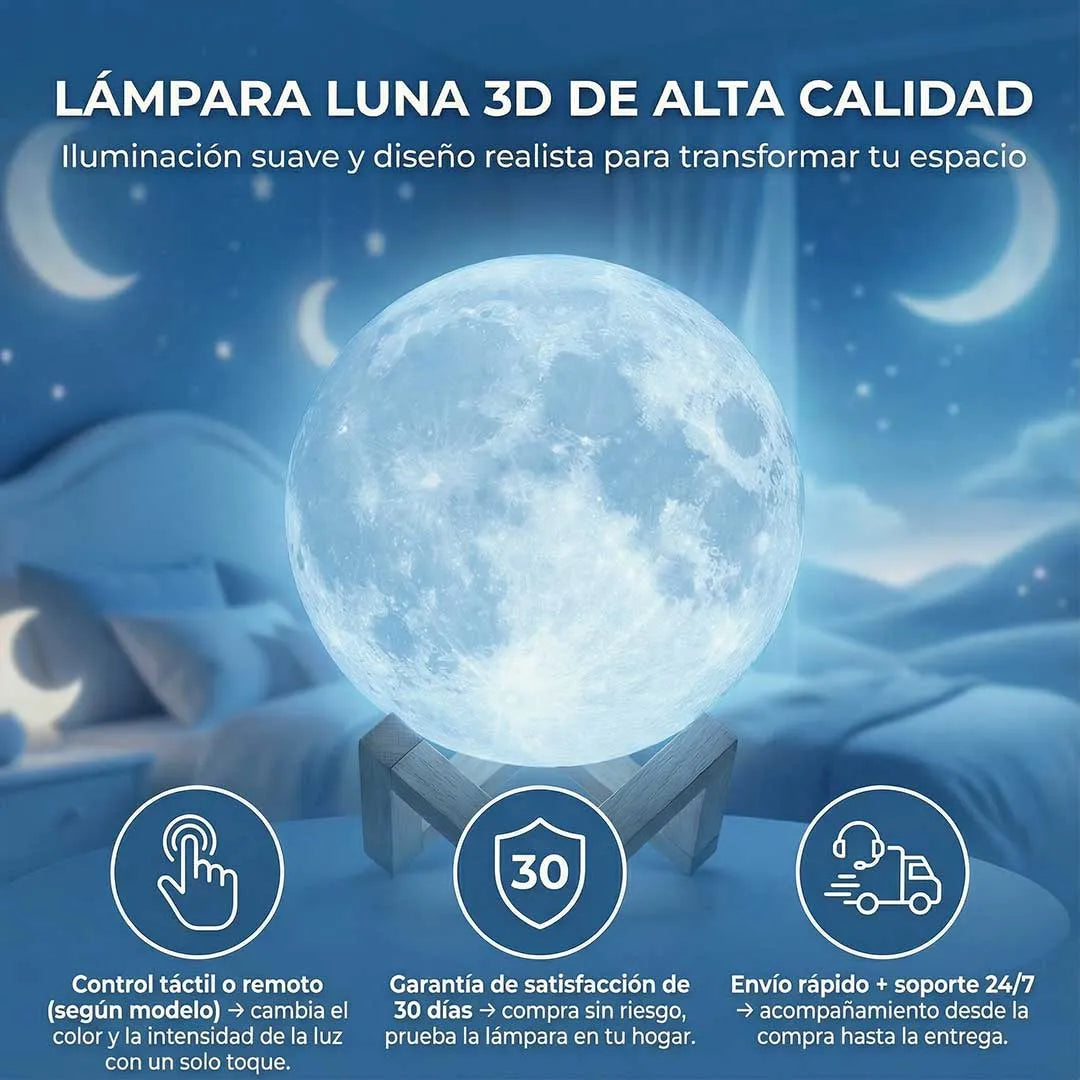 Lámpara Luna 3D con Control Remoto – Ilumina tus noches con magia y estilo