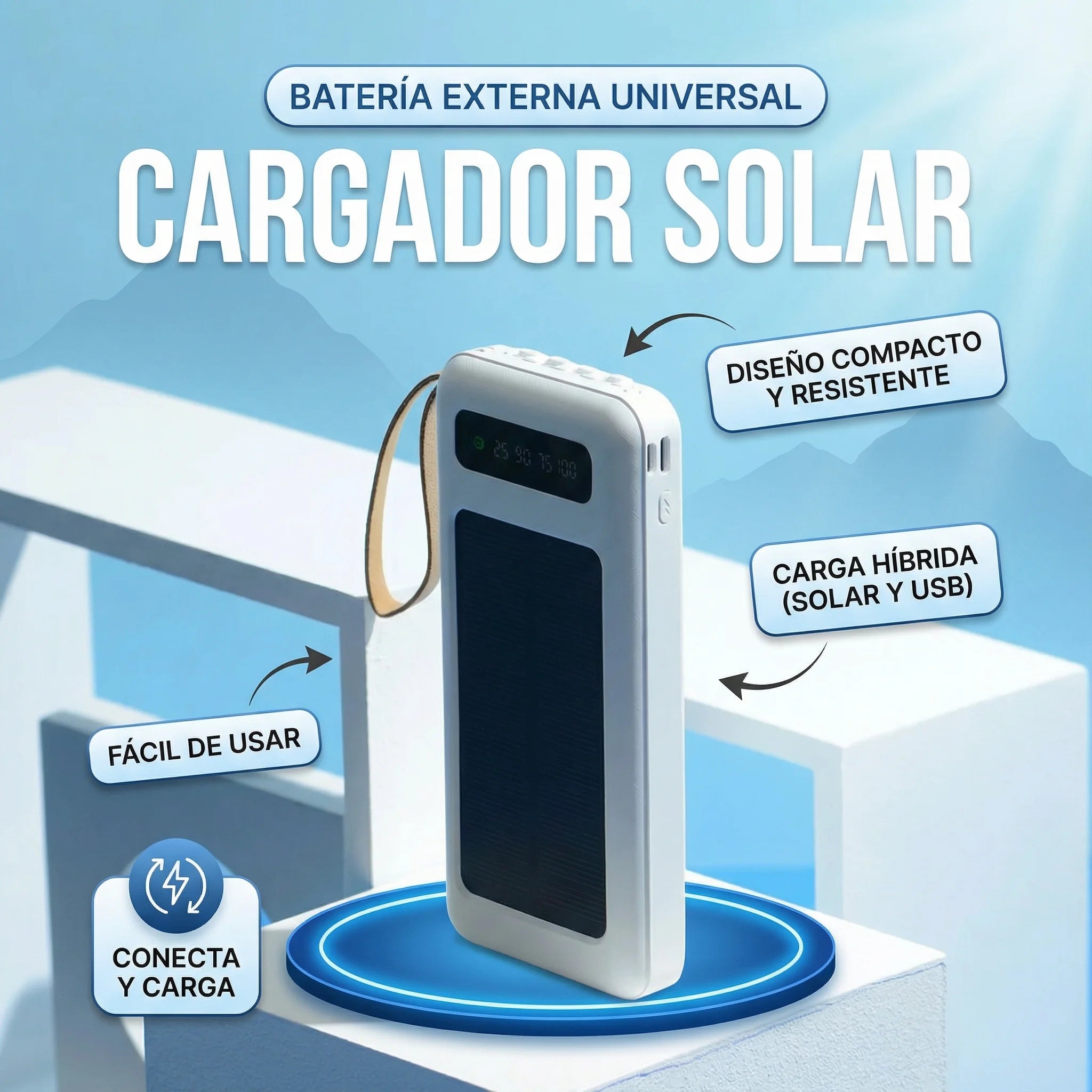 Cargador Solar Portátil Dual con Linterna LED – Power Bank para Exterior